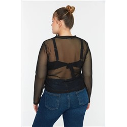 Siyah Örme Tül Crop Bluz TBBSS22BZ00017