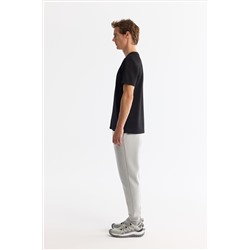 Siyah Bisiklet Yaka Baskılı Elastan T-Shirt