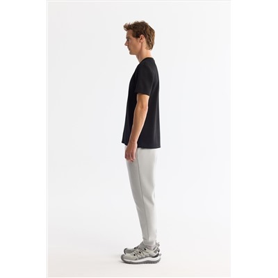 Siyah Bisiklet Yaka Baskılı Elastan T-Shirt