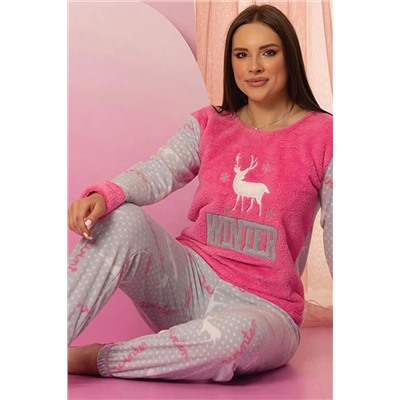 Zigzag İç Giyim Uzun Kol Polar Kışlık Bayan Kadın Pijama Takımı Pembe Alt Üst Takım ZG-RYM-PLR