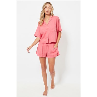 Short de pijama de lino cintura alta - Rosa