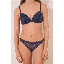 Tanga encaje cintura "V" azul oscuro
