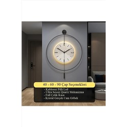 MetaQuartz Aksesuar Timelles 60 Black Fred Led Kristal - Modern Dekoratif Camlı Metal Duvar Saati Timelles-kristalGold