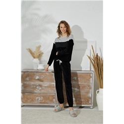Sevim Kadın, Siyah-Gri, Yumuşak, Kadife, Kışlık, Pijama Takım, Ev Giyim TYCN6YK7FN170032906832867