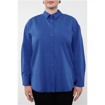 Koyu Mavi Loose Fit Pamuklu Uzun Kol Büyük Beden Dokuma Gömlek TBBSS22GO0323