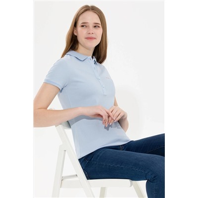 Kadın Açık Mavi Basic Polo Yaka Tişört