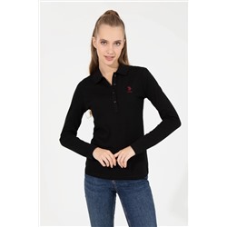 Kadın Siyah Polo Yaka Basic Sweatshirt