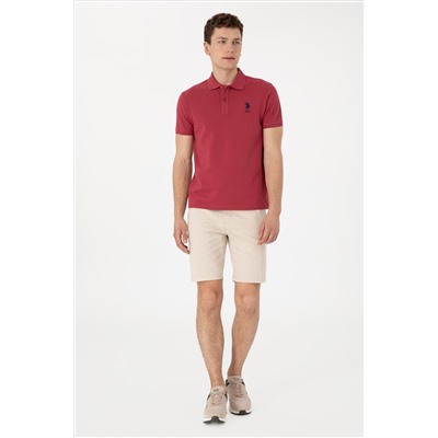 Erkek Slim Fit Polo Yaka Vişne Basic Tişört