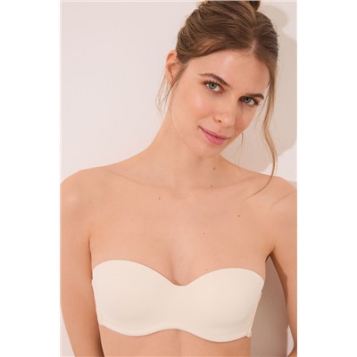 Sujetador STRAPLESS microfibra y encaje crema
