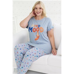 Siyah İnci Pamuklu Kısa Kollu Curve Büyük Beden Battal Pijama Takım 23103580