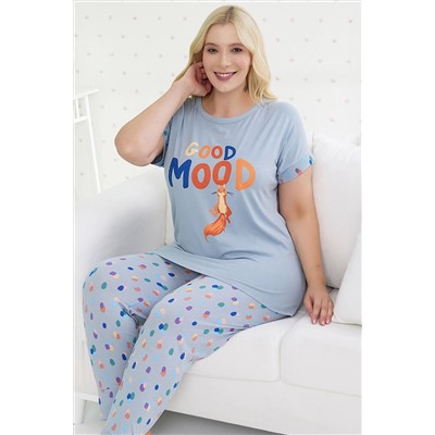 Siyah İnci Pamuklu Kısa Kollu Curve Büyük Beden Battal Pijama Takım 23103580