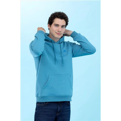 Petrol Kapüşonlu Basic Sweatshirt