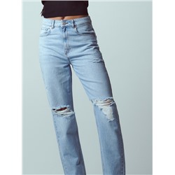 джинсы mom fit с эффектом потертости