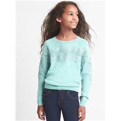 Floral lace raglan sweater