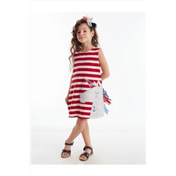 Denokids Kırmızı Beyaz Çizgili Unicorn Elbise CFF-20Y1-095