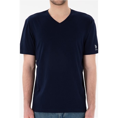Erkek Regular Fit  V Yaka Lacivert Basic Tişört