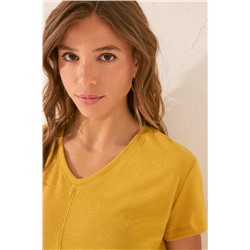 Camiseta manga corta canalé lurex dorado
