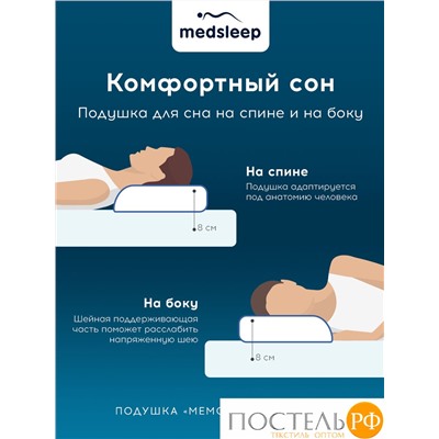 MedSleep МЕМОРИ ОРТО ХОЛД бел Подушка анатомическая 54х35х8, 1 пр., плстр/пенополиуретан