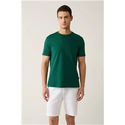 Avva, Erkek Yeşil %100 Pamuk Nefes Alan Bisiklet Yaka T-shirt E001000