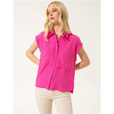 Fuşya Comfort Fit Kısa Kollu Gömlek
