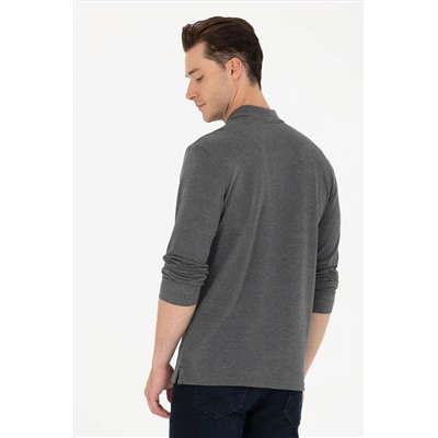Erkek Antrasit Melanj Polo Yaka Basic Sweatshirt