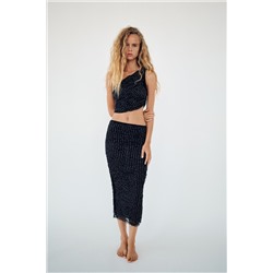 LACE MIDI SKIRT WITH RHINESTONES