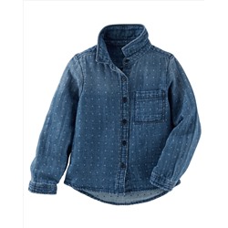 Dotted Denim Button-Front Top