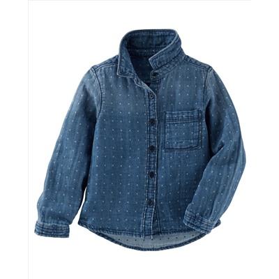 Dotted Denim Button-Front Top