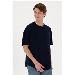 Erkek Long Fit Bisiklet Yaka Lacivert Basic Tişört