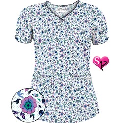 UA Ditzy Bouquet Navy Keyhole Print Scrub Top