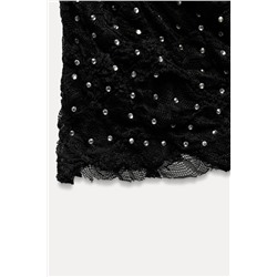 LACE MIDI SKIRT WITH RHINESTONES
