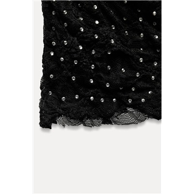 LACE MIDI SKIRT WITH RHINESTONES