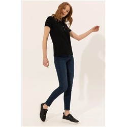 Kadın Siyah Basic Polo Yaka Tişört