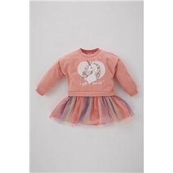 Defacto Kız Bebek Unicorn Baskılı Uzun Kollu Sweatshirt Kumaşı Elbise B3530A523WN