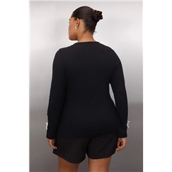 Siyah Fiyonk ve Cut Out Detaylı Bisiklet Yaka Slim/Vücuda Oturan Örme Bluz TBBAW26AF00023