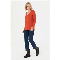 Kadın Kiremit V - Yaka Sweatshirt