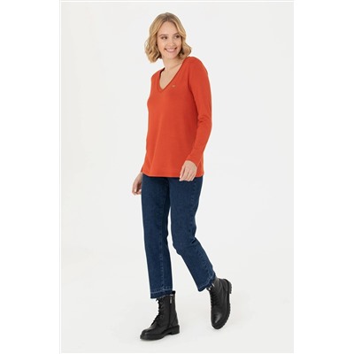 Kadın Kiremit V - Yaka Sweatshirt
