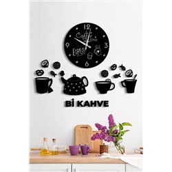 HomeRossa Kahve Zamanı Bi Kahve Yazılı Mutfak Dekoratif Duvar Saati BMDD-053