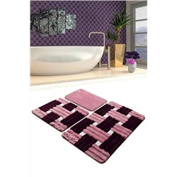 Chilai Home PIAZZA MOR 3 LU SET Klozet Takımı Banyo Paspas Seti Halısı 8682125919201