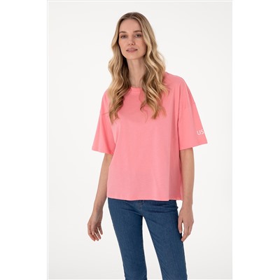 Kadın Pembe Oversize Bisiklet Yaka Tişört