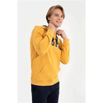 Erkek Safran Kapüşonlu Basic Sweatshirt