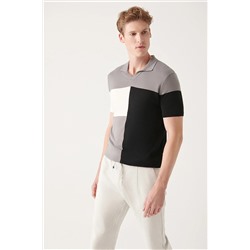 Avva Gri Pamuklu Düğmesiz Polo Yaka Blok Renkli Ribanalı Regular Fit Triko T-shirt A31Y5126