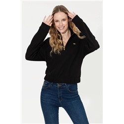 Kadın Siyah Dik Yaka Sweatshirt