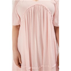 Pembe Balon Kol Crinkle Mini Dokuma Büyük Beden Elbise TBBSS25AH00168