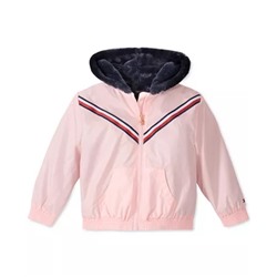 Tommy Hilfiger Little Girls Hooded Metallic Jacket With Faux-Fur Trim