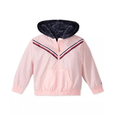 Tommy Hilfiger Little Girls Hooded Metallic Jacket With Faux-Fur Trim