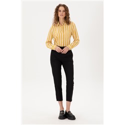 Kadın Siyah Carrot High Waist Fit Kanvas Pantolon