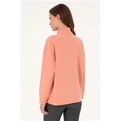 Kadın Somon Dik Yaka Fermuarlı Sweatshirt