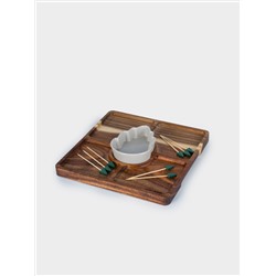 Менажница, 25 см, 4 отд, с пиалой, со шпажками, дерево/керамика, Шишка