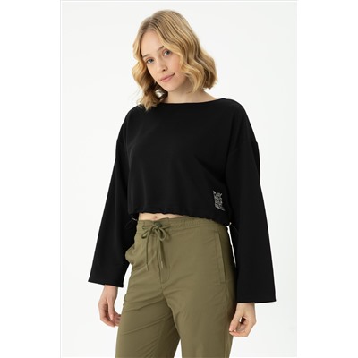 Kadın Siyah Bisiklet Yaka Sweatshirt